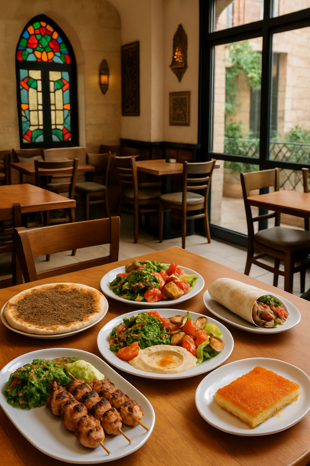 A vibrant Lebanese Mezze platter with hummus, tabbouleh, and bread being analyzed on a smartphone using the SnapEat AI app.