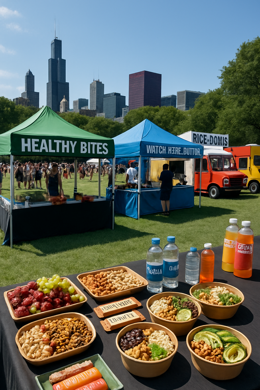 A person at Lollapalooza using the SnapEat AI app on their phone to track the nutrition of a festival food bowl.