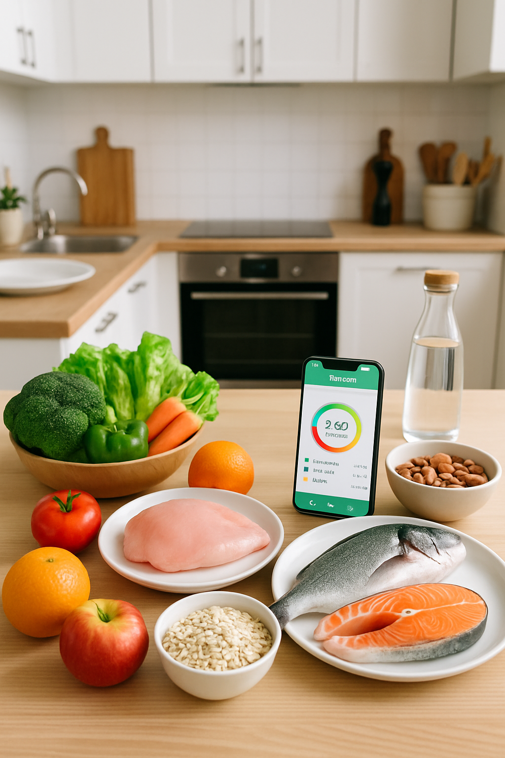A smartphone showing the SnapEat AI app analyzing a healthy meal of salmon and vegetables, inspired by Emily Gregory's wellness philosophy.