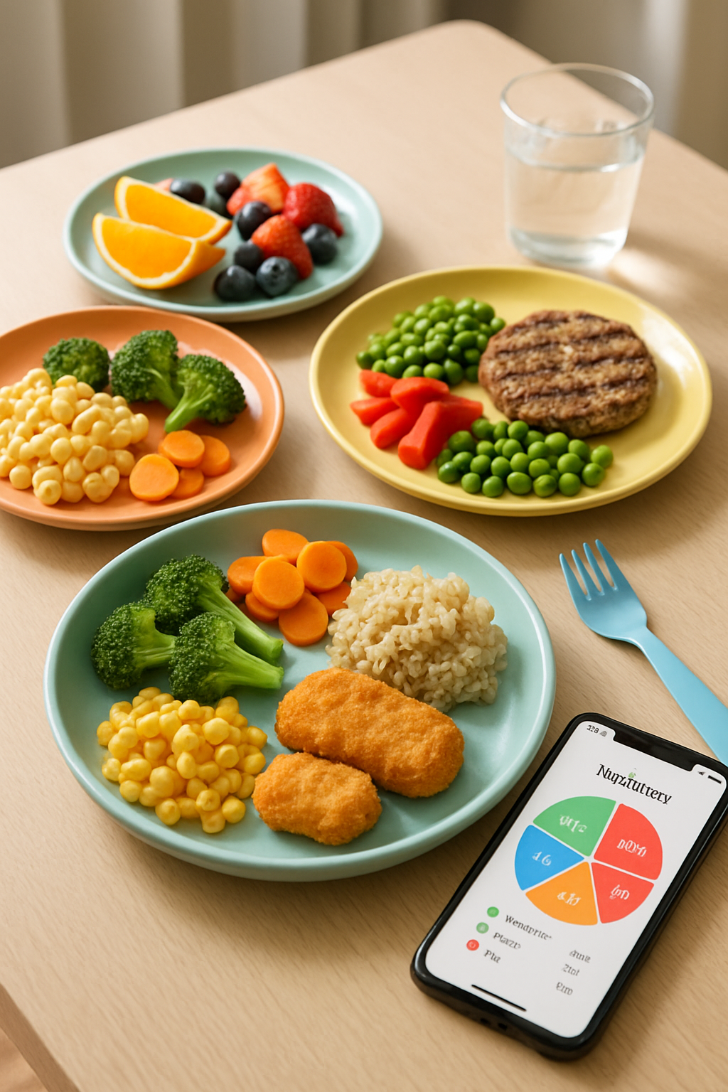 Child using a fun meal tracking app on a phone to learn about food nutrition.