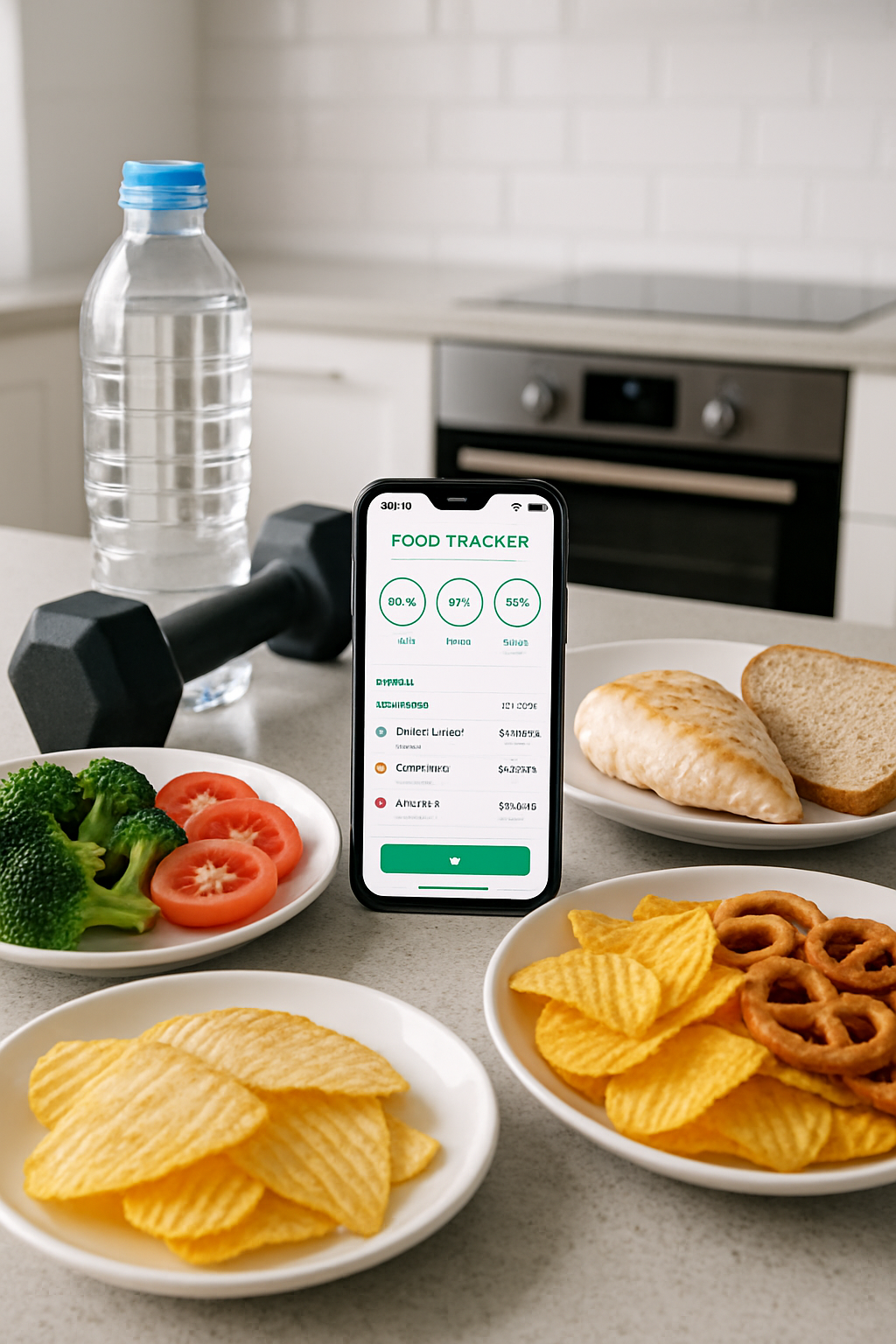 A phone showing the SnapEat AI app analyzing a photo of a meal, demonstrating the easy AI meal tracker functionality.