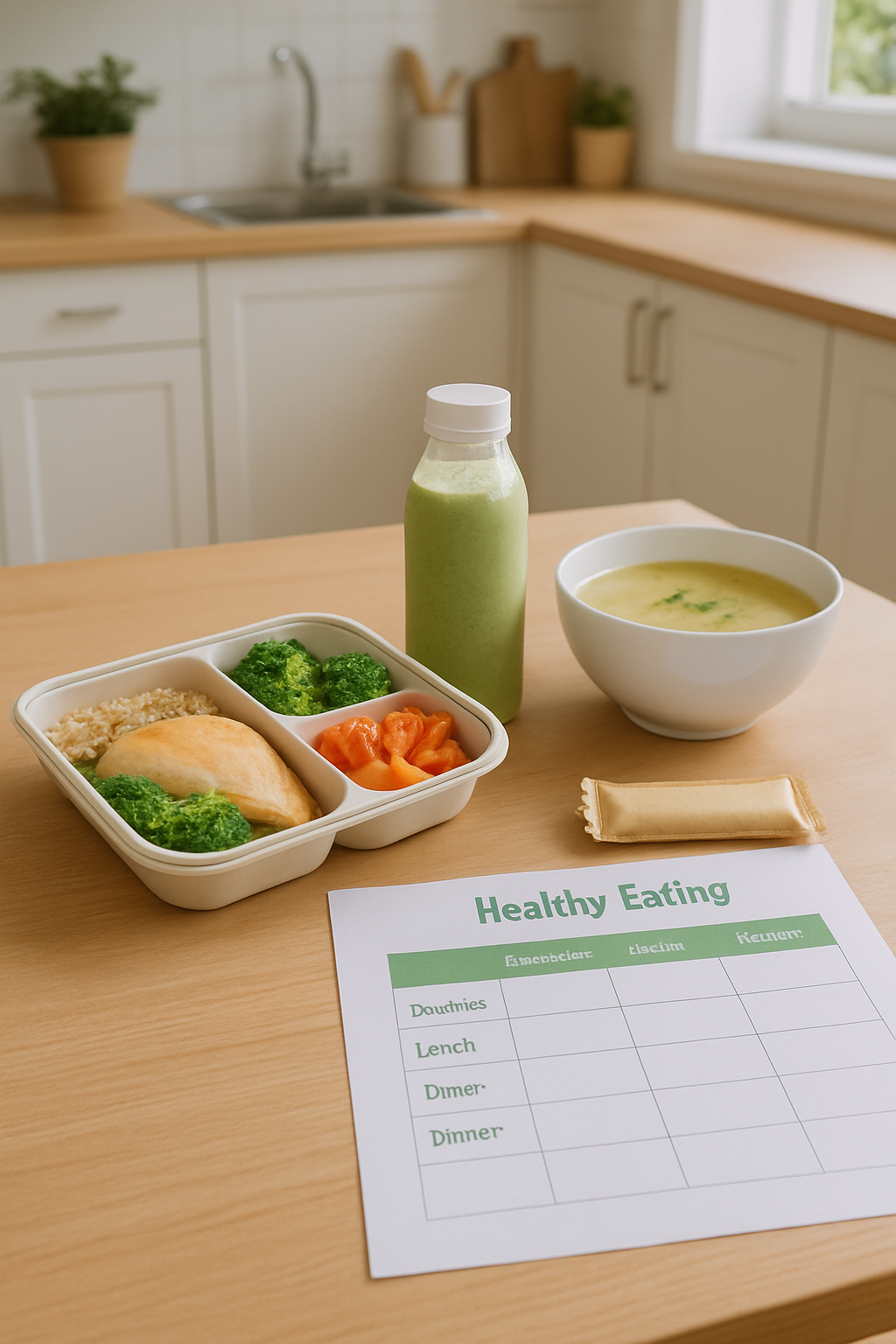 A healthy meal with fruits and vegetables being analyzed on a smartphone with the SnapEat AI app.