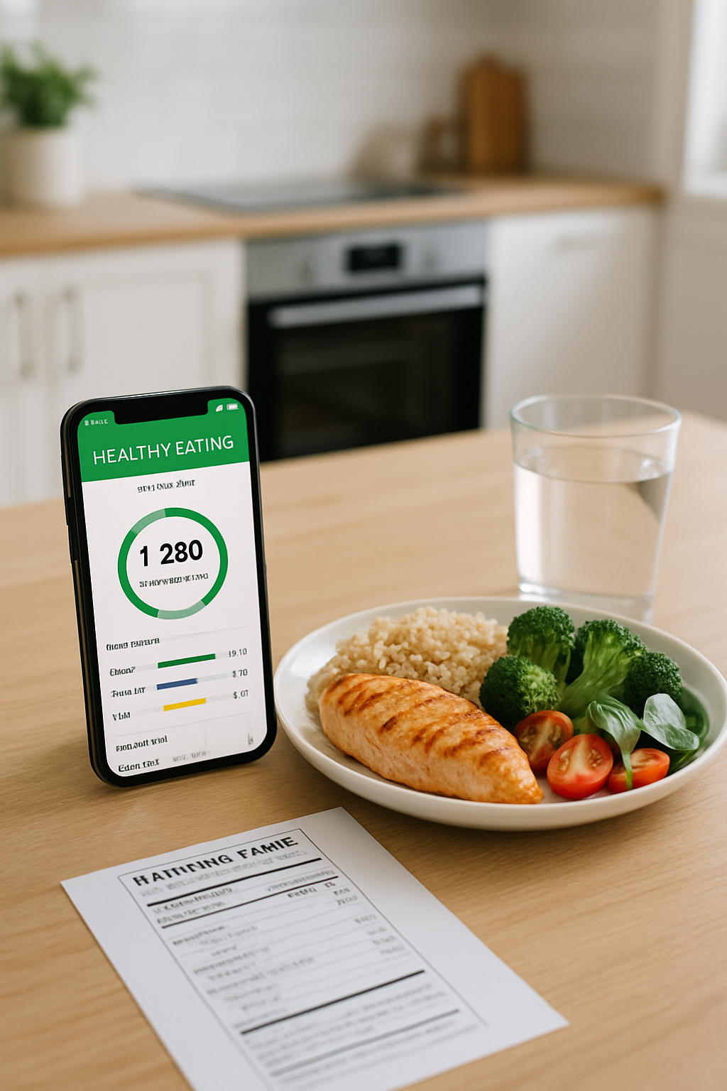 A smartphone displaying the SnapEat AI nutrition tracker app with a healthy meal being analyzed, set against a background invoking the Pittsburgh Penguins.
