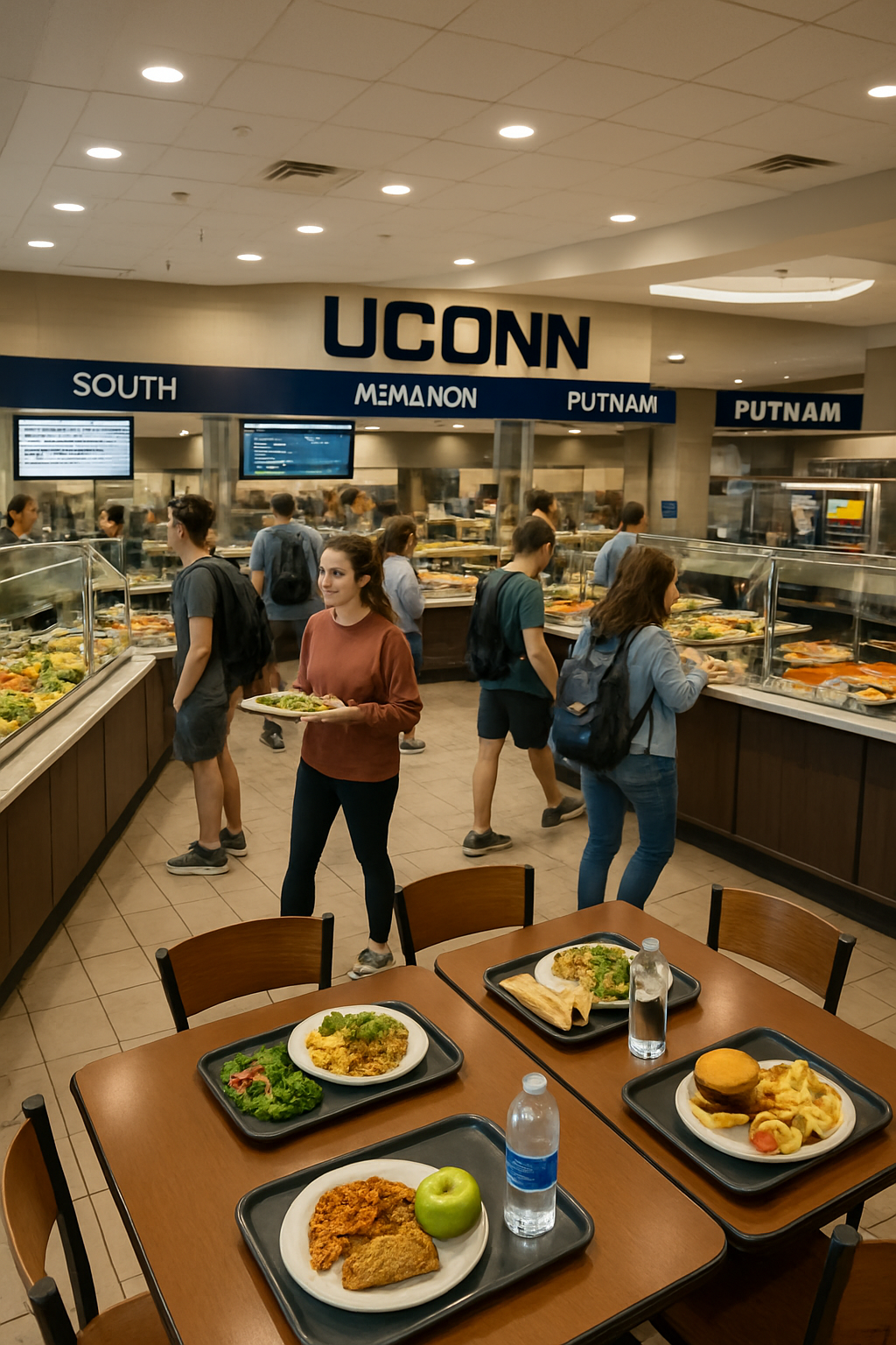 A UConn student uses the SnapEat AI nutrition tracker app to take a photo of their healthy meal from a UConn dining hall.