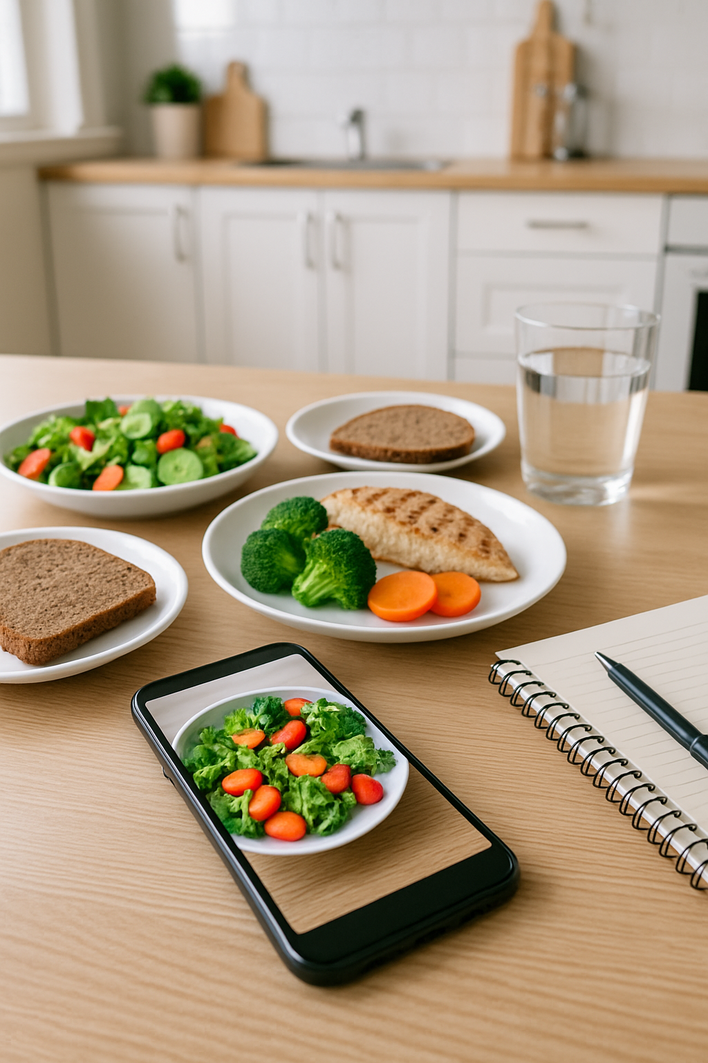 A smartphone showing the SnapEat AI calorie counter app analyzing a photo of a healthy meal for a 2025 health journey.