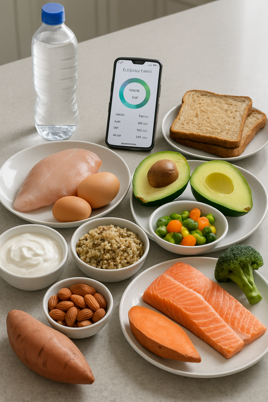 A fit young person planning their diet on a phone for military draft fitness preparation.