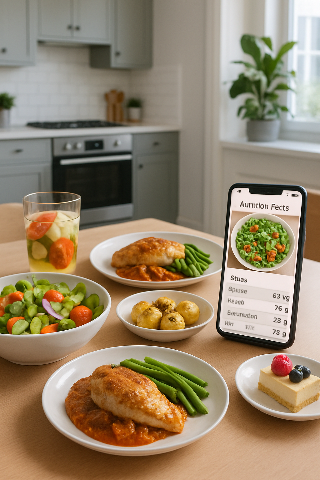 Smartphone showing the SnapEat AI app interface, which uses AI to analyze and track nutrition from a photo of a healthy meal.