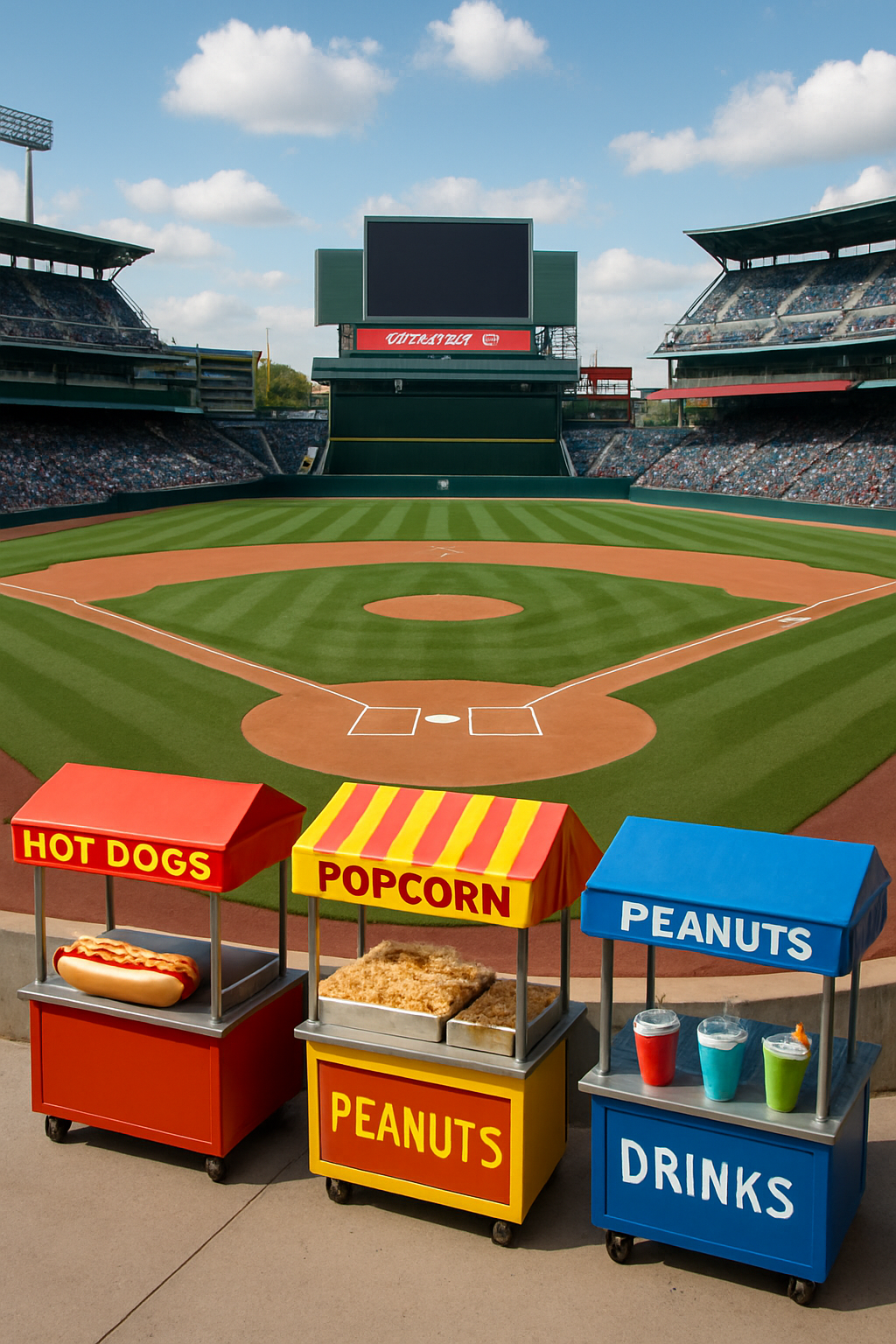 Person using the SnapEat AI app on their phone to track calories of a ballpark hot dog and beer during a baseball game.