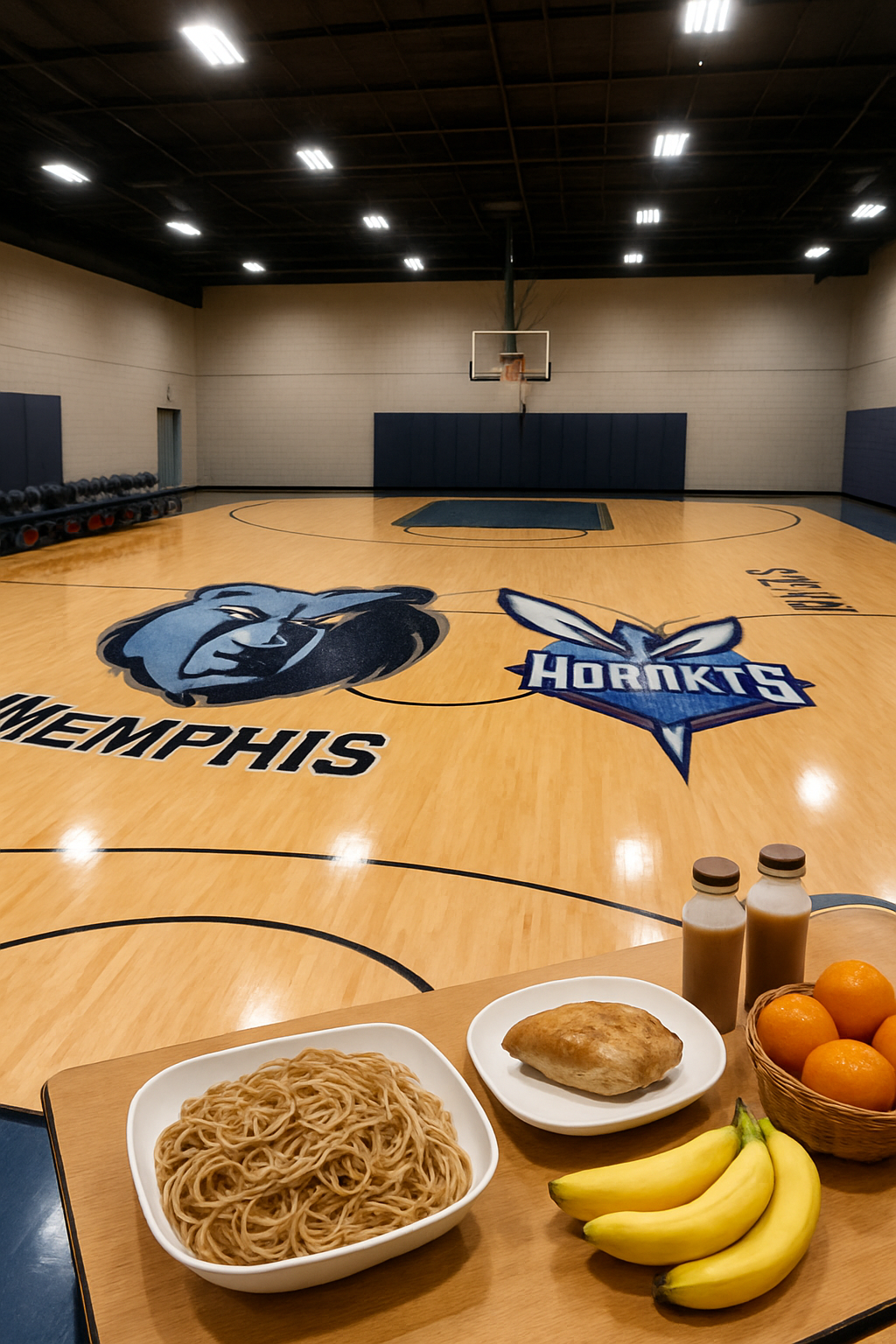The SnapEat AI food tracker app analyzing a plate of athlete-approved food with a basketball game in the background.