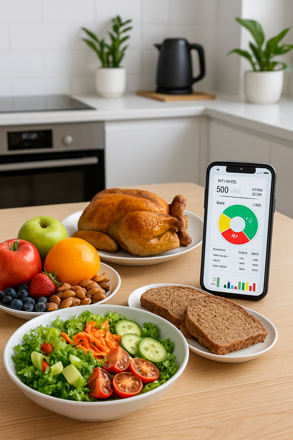 A smartphone displaying the SnapEat AI app interface, showing a nutritional breakdown of a photo of a meal.