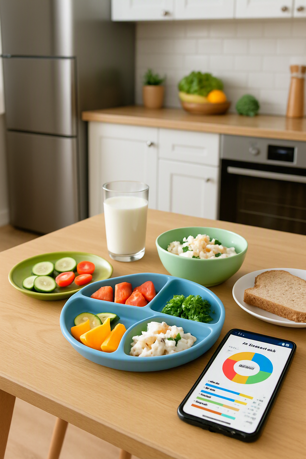 Parent using SnapEat AI app on phone to track toddler's meal, ensuring child nutrition and safety.