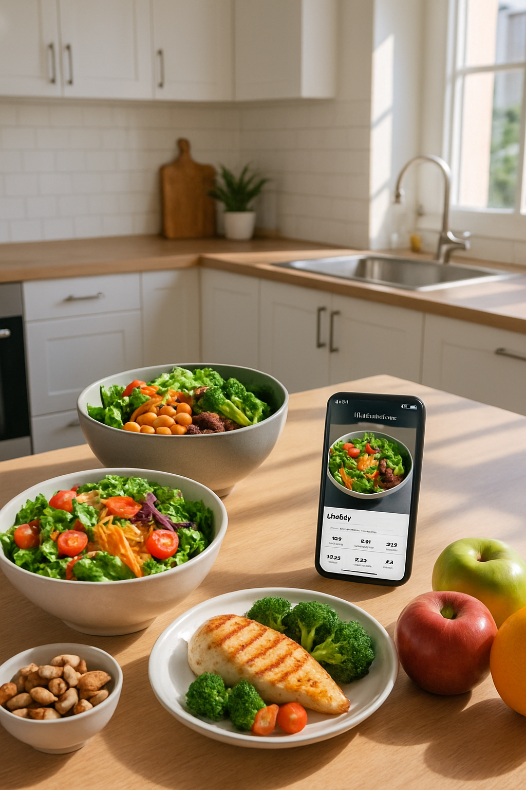 A person taking a photo of their salad with the SnapEat AI nutrition tracker app to log their meal.