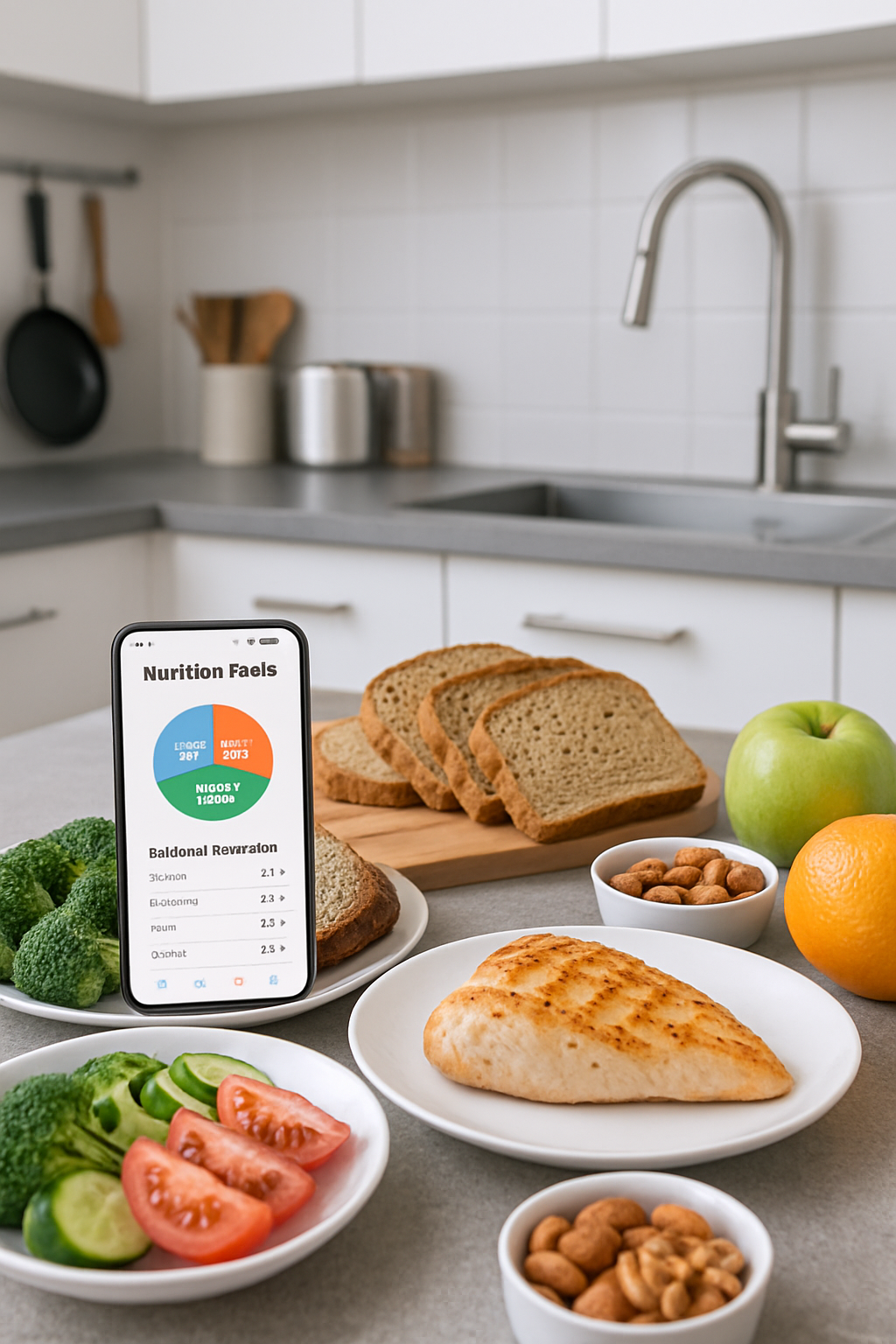 Smartphone showing the SnapEat AI nutrition tracker app analyzing a bowl of salad and chicken, demonstrating how to track health like a pro.
