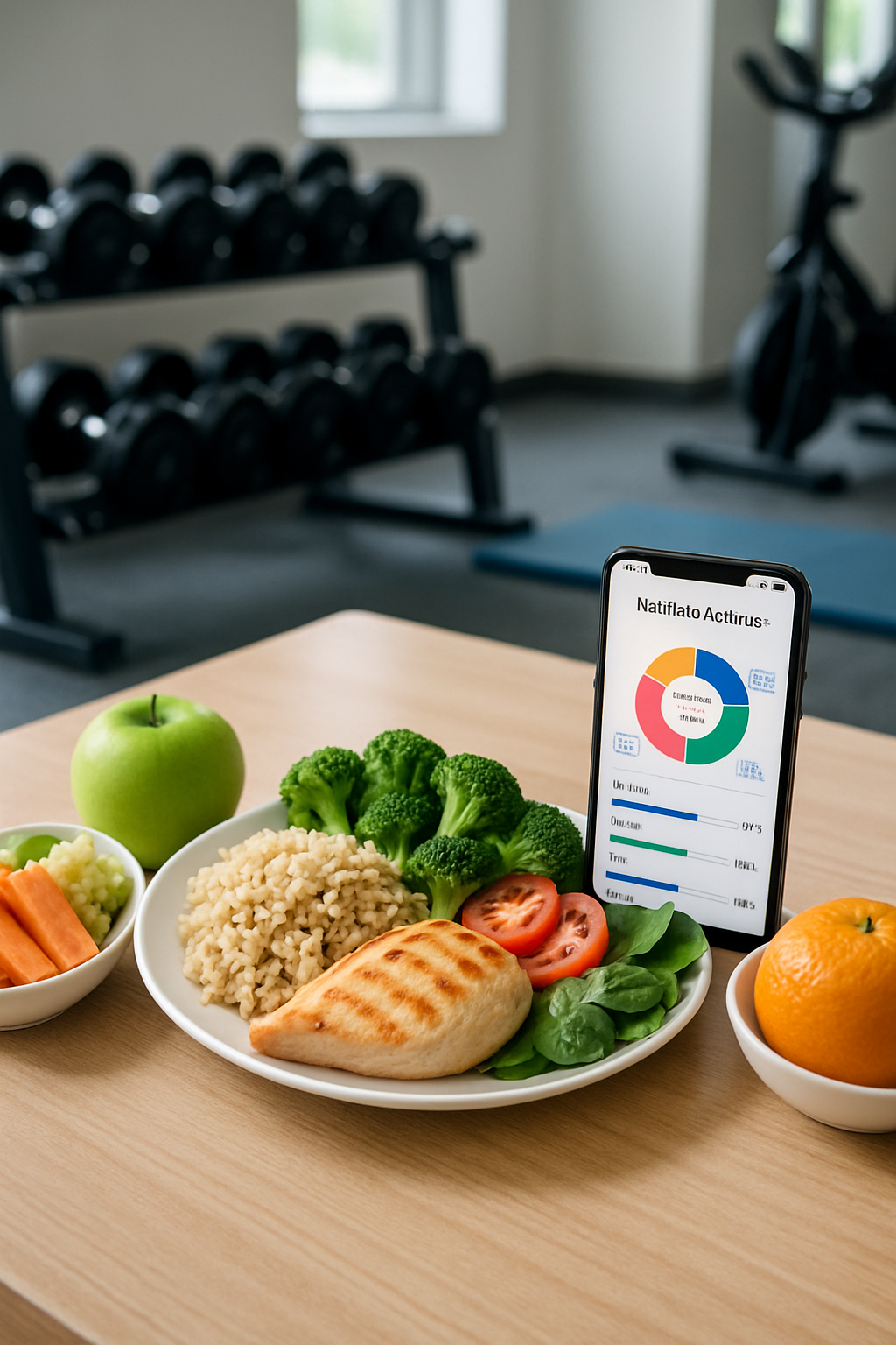 A smartphone showing the SnapEat AI interface analyzing a photo of a healthy meal with chicken and vegetables.