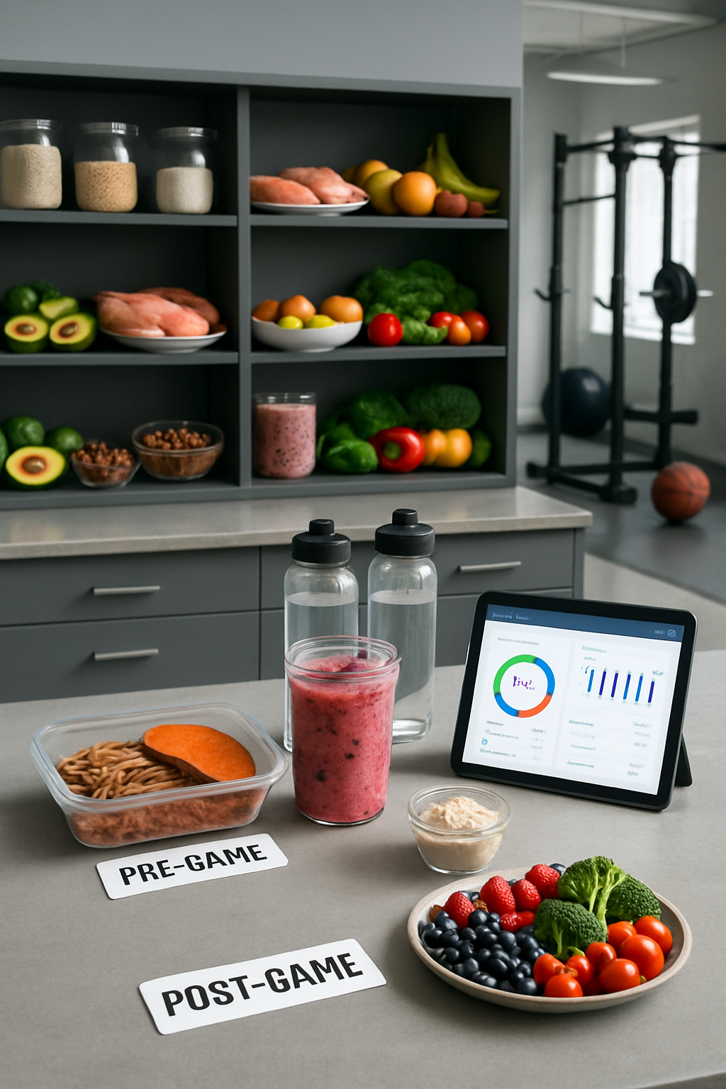 A basketball player using the SnapEat AI app to plan meals, with Wizards and 76ers logos symbolizing an NBA nutrition showdown.