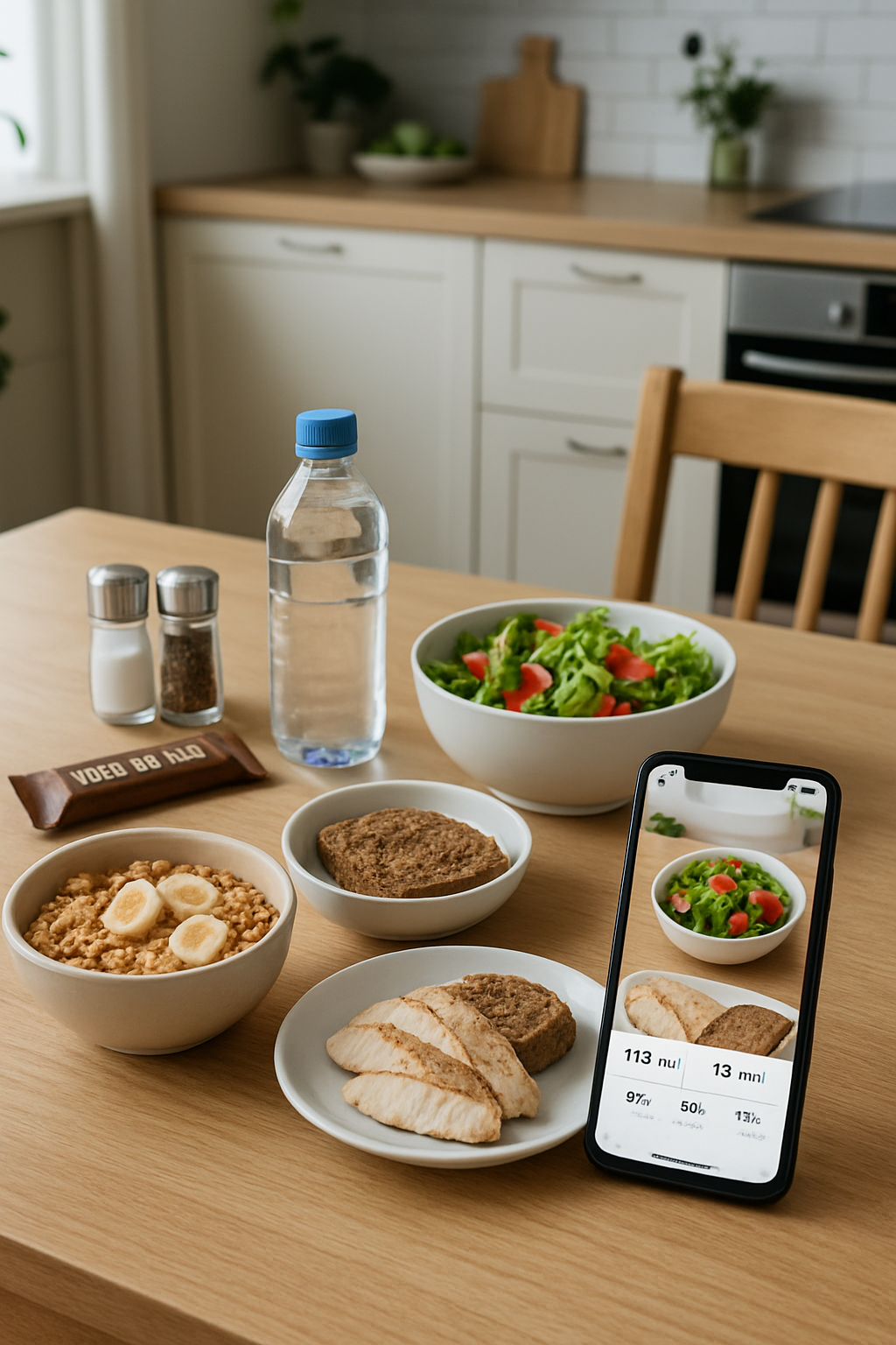Illustration of a smartphone using SnapEat AI to analyze a meal and reveal hidden nutrition insights like sugar, vitamins, and sodium.