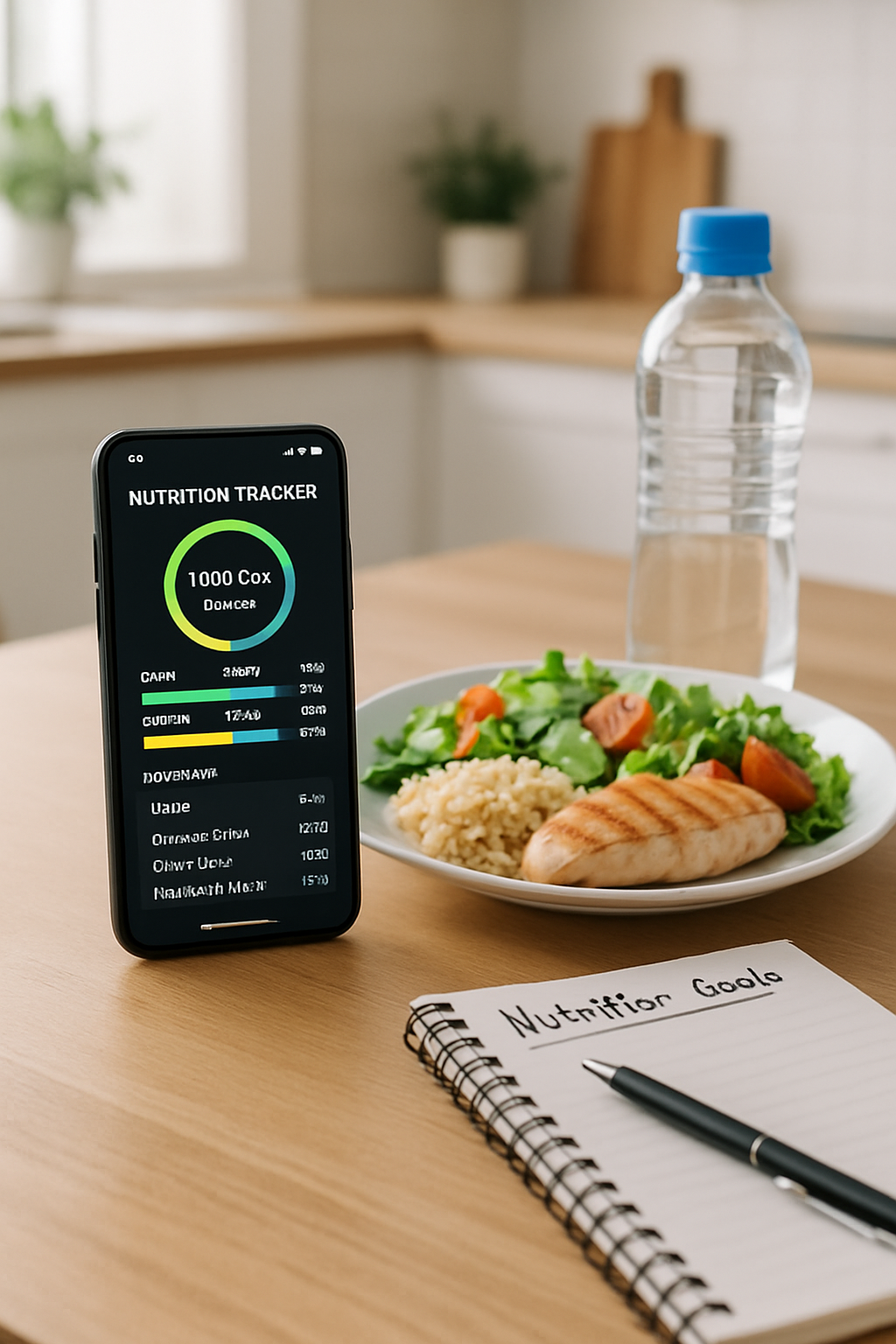 Athlete using the SnapEat AI food tracker app on a smartphone to log a healthy meal of chicken and vegetables