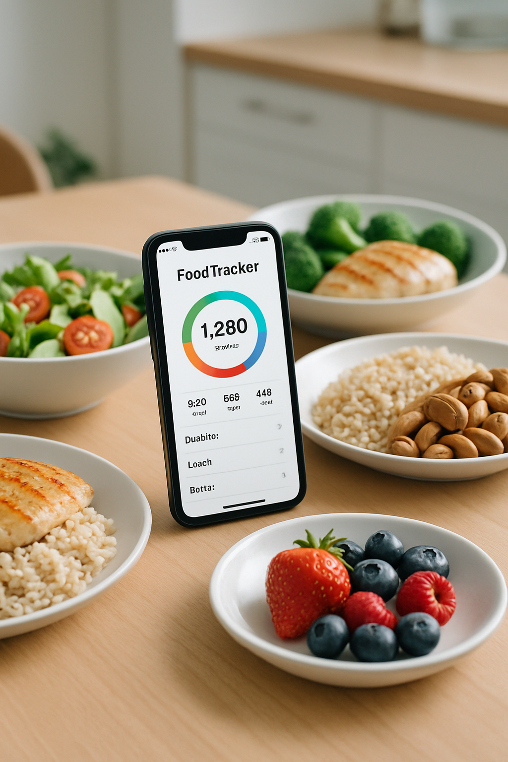 Smartphone showing the SnapEat AI food tracker app interface analyzing a healthy salad to track its nutrition.