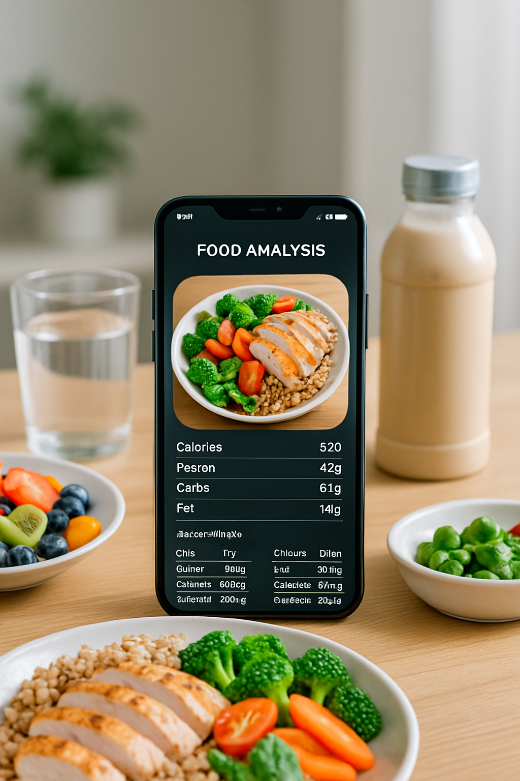 Smartphone displaying the SnapEat AI nutrition tracker app with a plate of healthy food, illustrating how to track nutrition like a pro athlete.