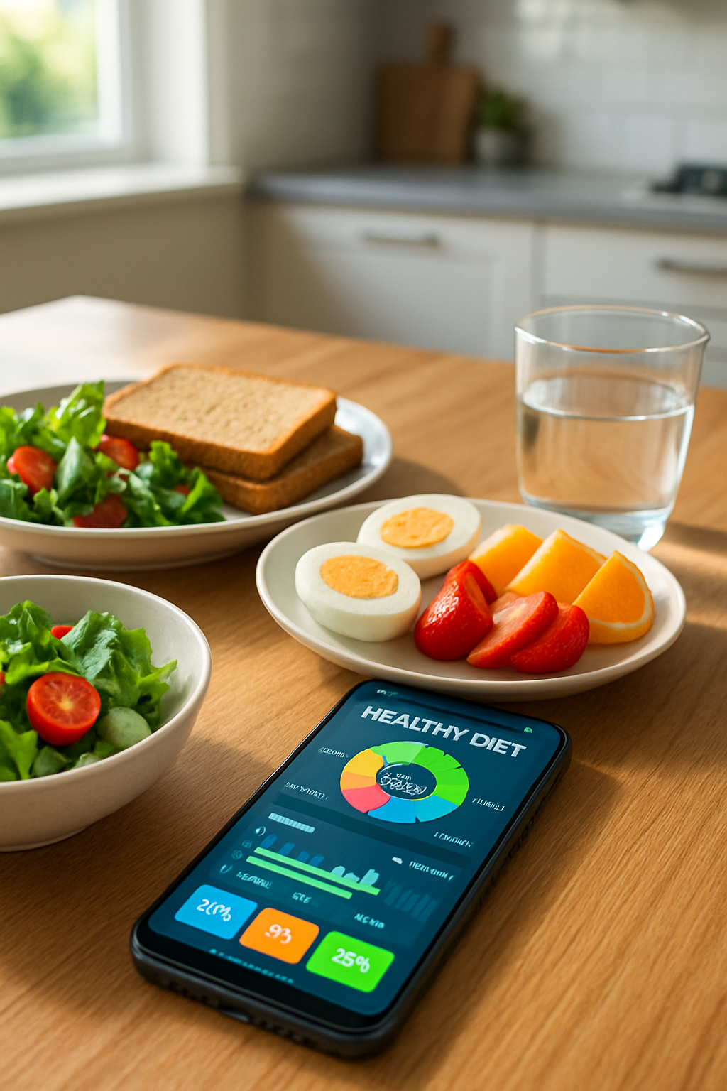 A smartphone showing the SnapEat AI smart food coach app interface, analyzing a picture of a healthy meal with salmon and vegetables.