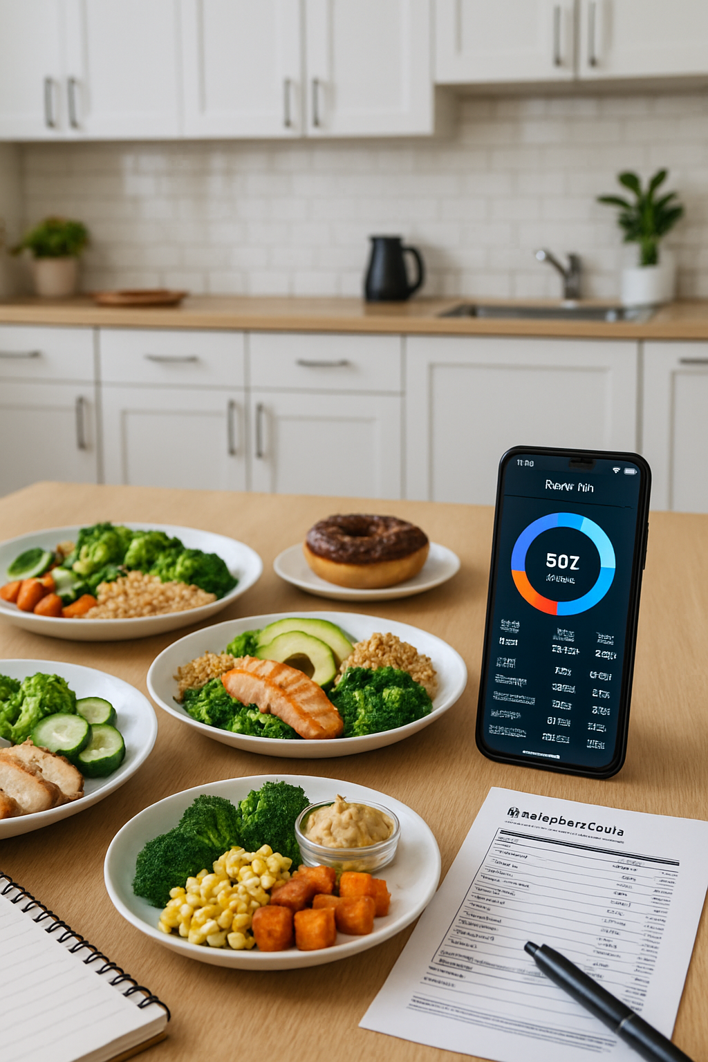 A smartphone displaying the SnapEat AI nutrition tracker app with a meal photo and its data, set against a basketball court background symbolizing a health face-off.