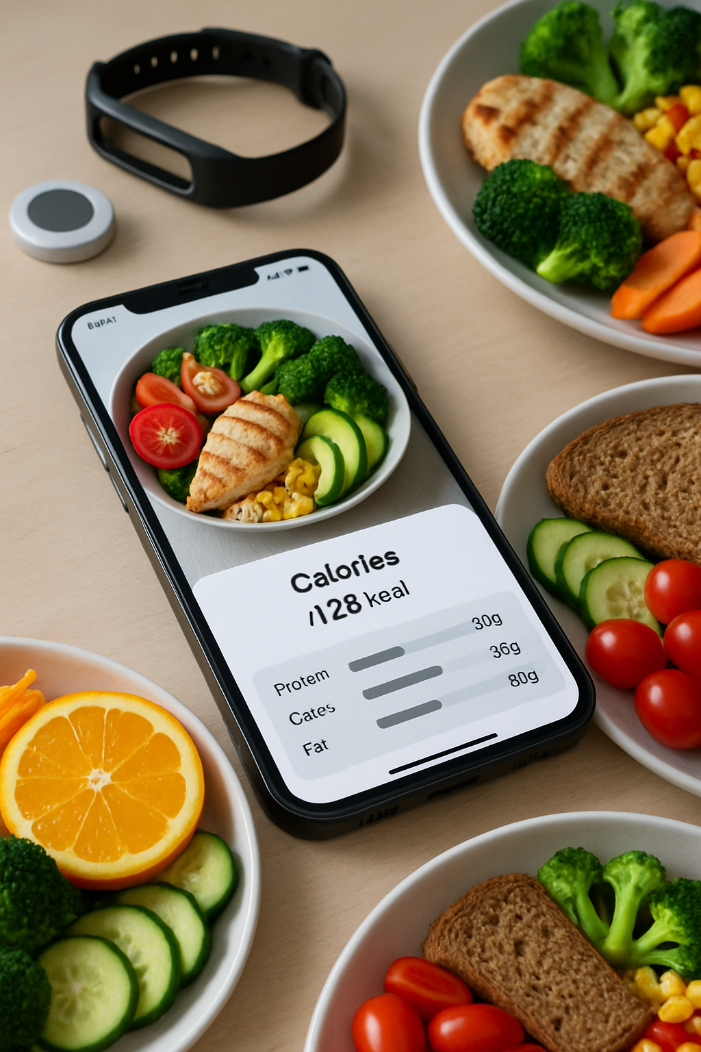 A person using the NutriAI nutrition coach app on their phone to take a photo of a healthy meal.