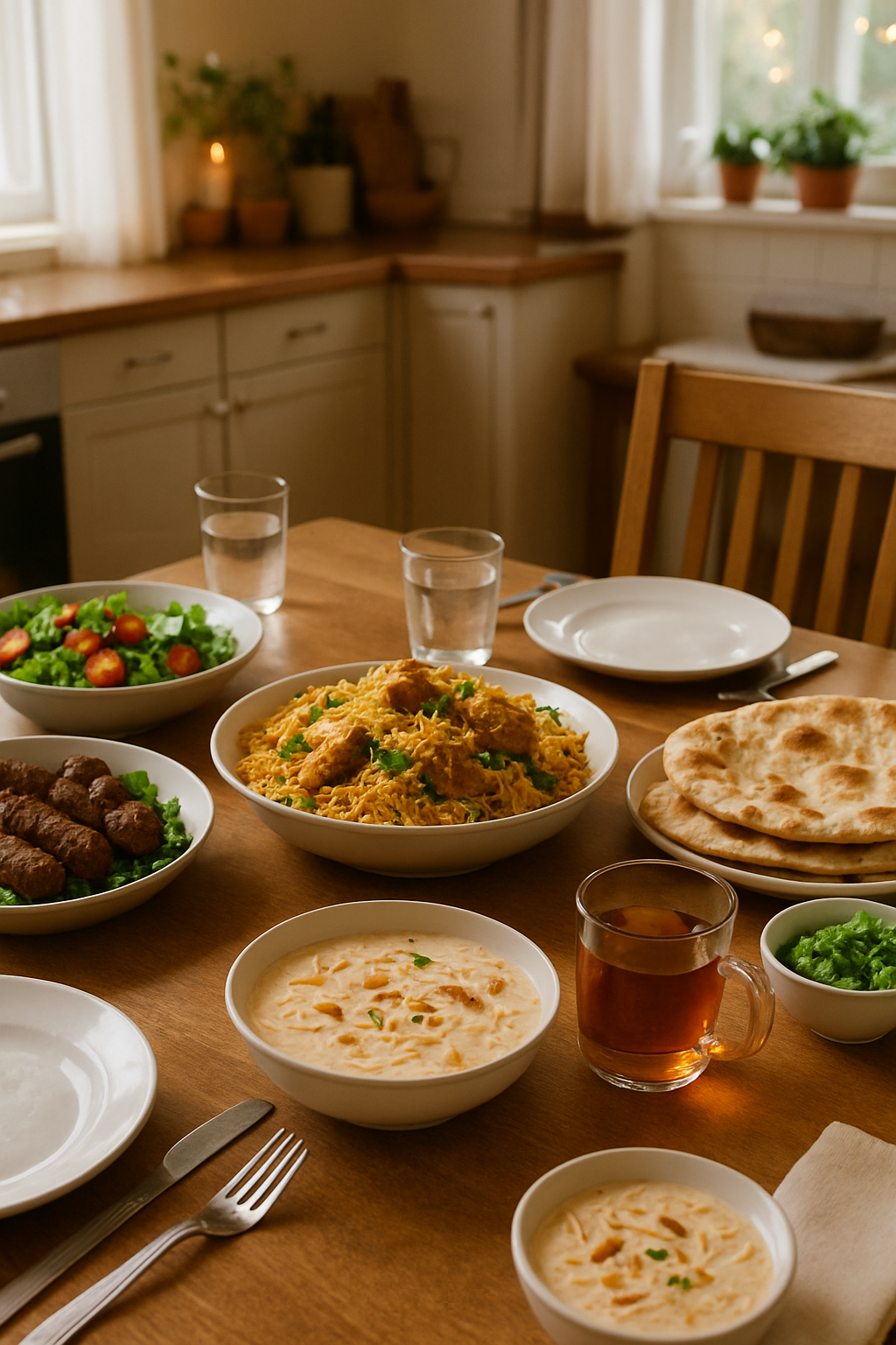 A smartphone displaying the SnapEat AI food tracker app next to a plate of traditional Eid food like Biryani and kebabs.
