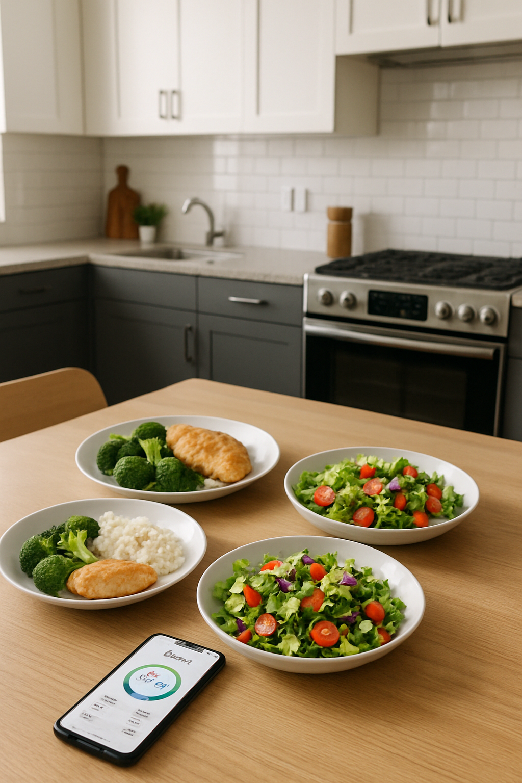 Smartphone showing the SnapEat AI app using food recognition to analyze a healthy meal for #hs4 smart calorie tracking.