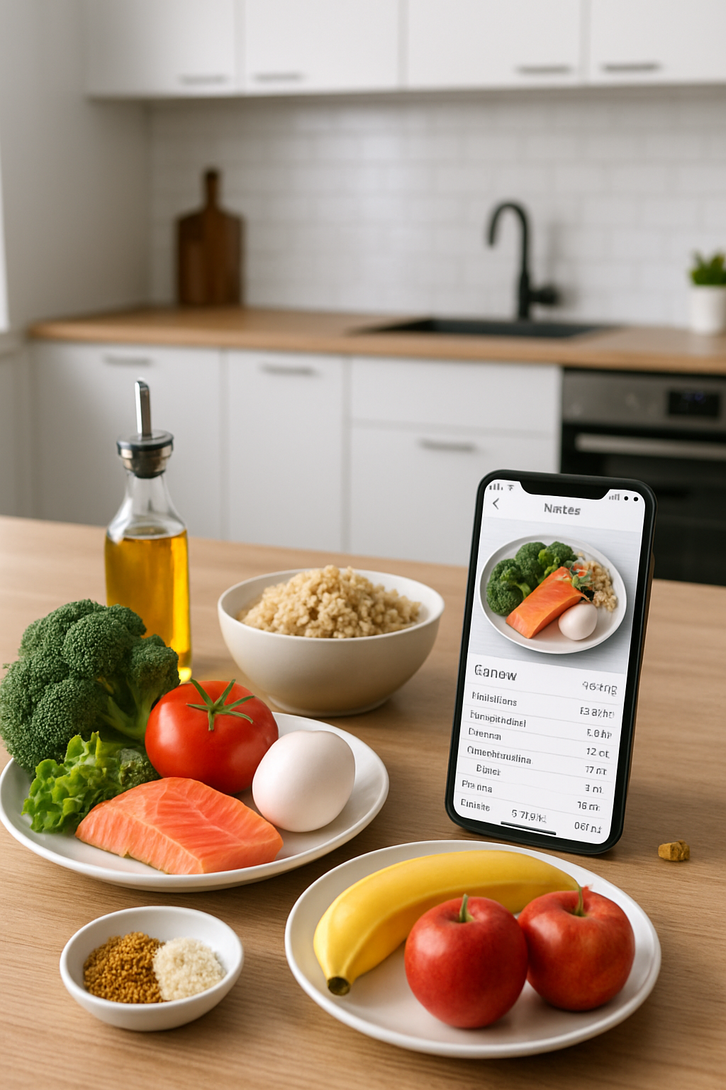 A smartphone showing the SnapEat AI app interface after taking a picture of a healthy meal to demonstrate smart food tracking.