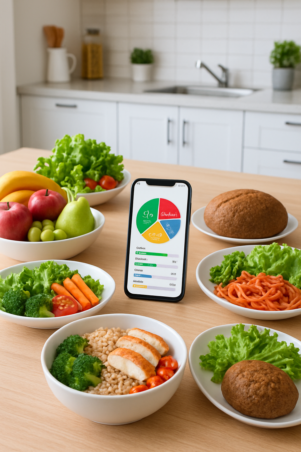 A smartphone running the SnapEat AI food tracker app, analyzing a photo of a healthy meal to show calories and macros.