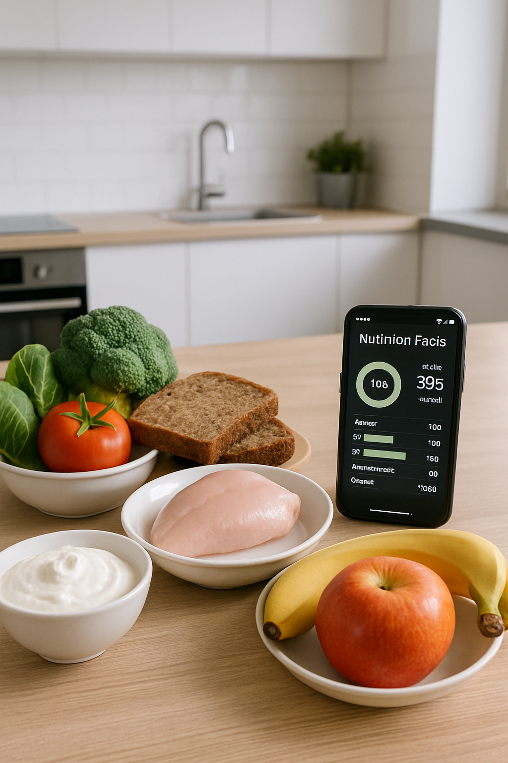 A smartphone displaying the SnapEat AI app interface analyzing a photo of a healthy meal.
