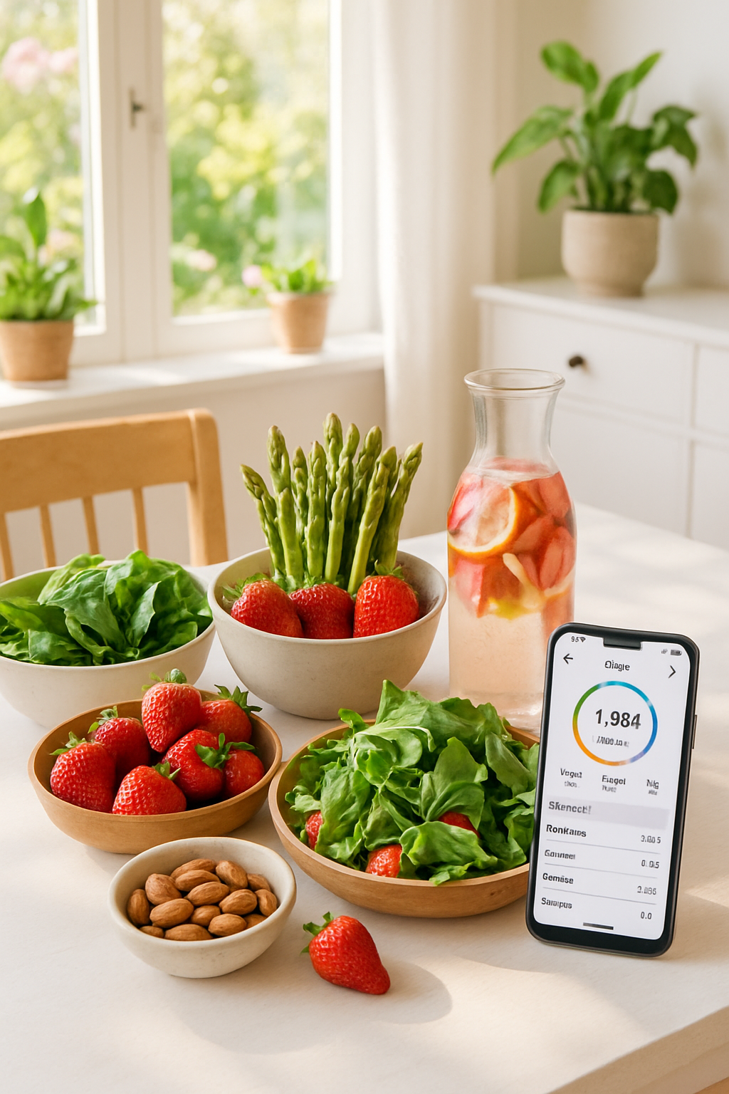 A woman smiling and eating a healthy salad, symbolizing her spring glow up journey with the SnapEat AI nutrition tracker app.