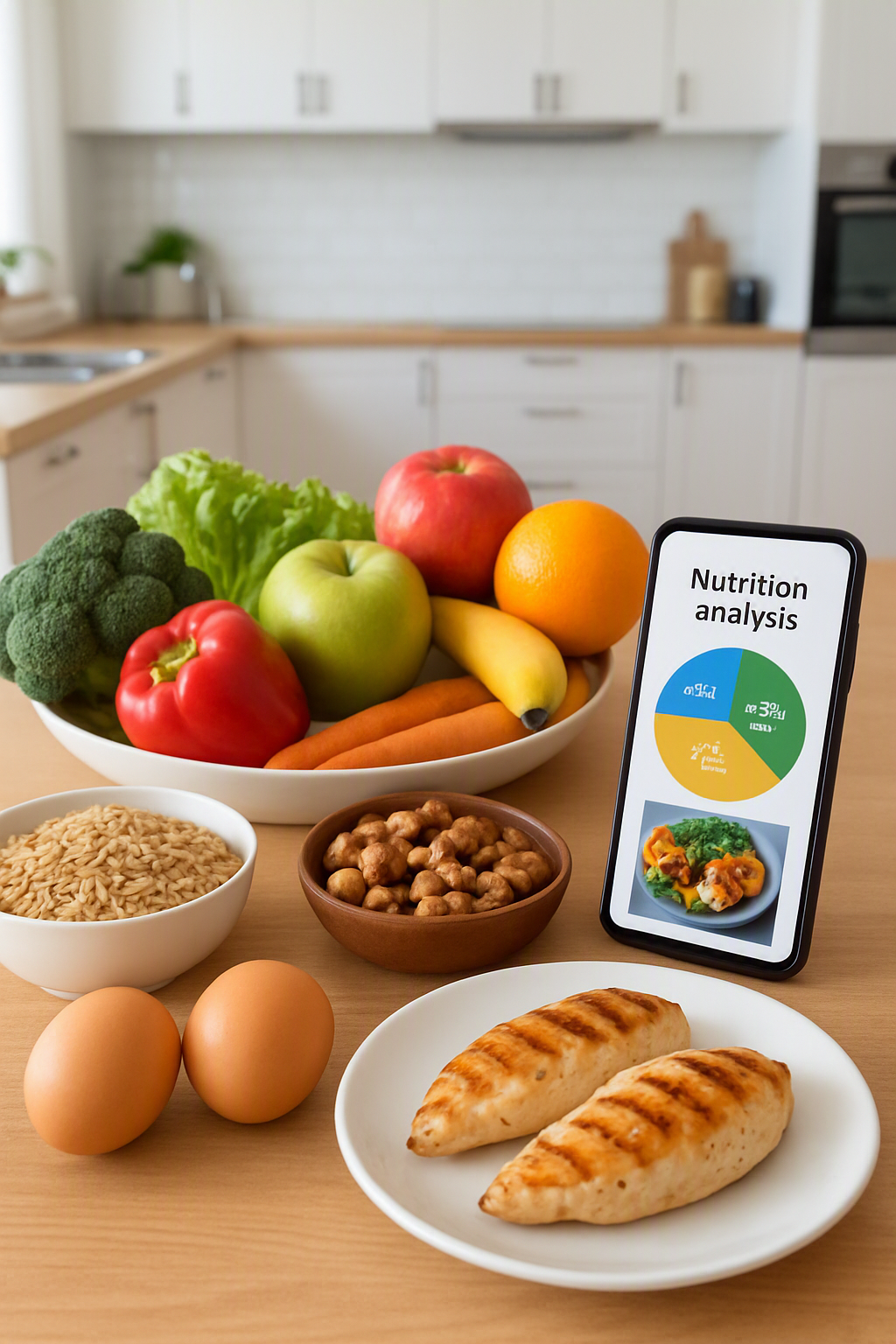 A woman smiling while using the SnapEat AI nutrition tracker on her phone to log a bowl of salad, inspired by Aryana Trevino Martinez wellness.