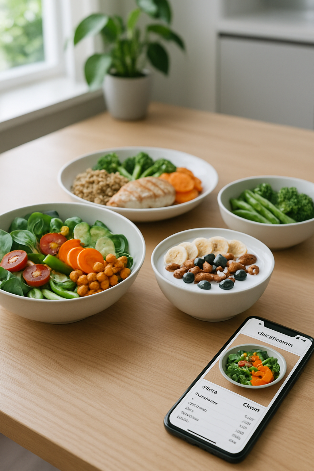 Smartphone displaying the SnapEat AI app interface after taking a photo of a healthy meal for smart calorie counting.