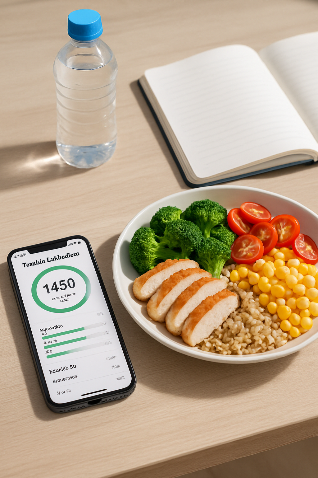 Smartphone displaying the SnapEat AI nutrition tracker app, which is analyzing a photo of a healthy meal with salmon and vegetables.