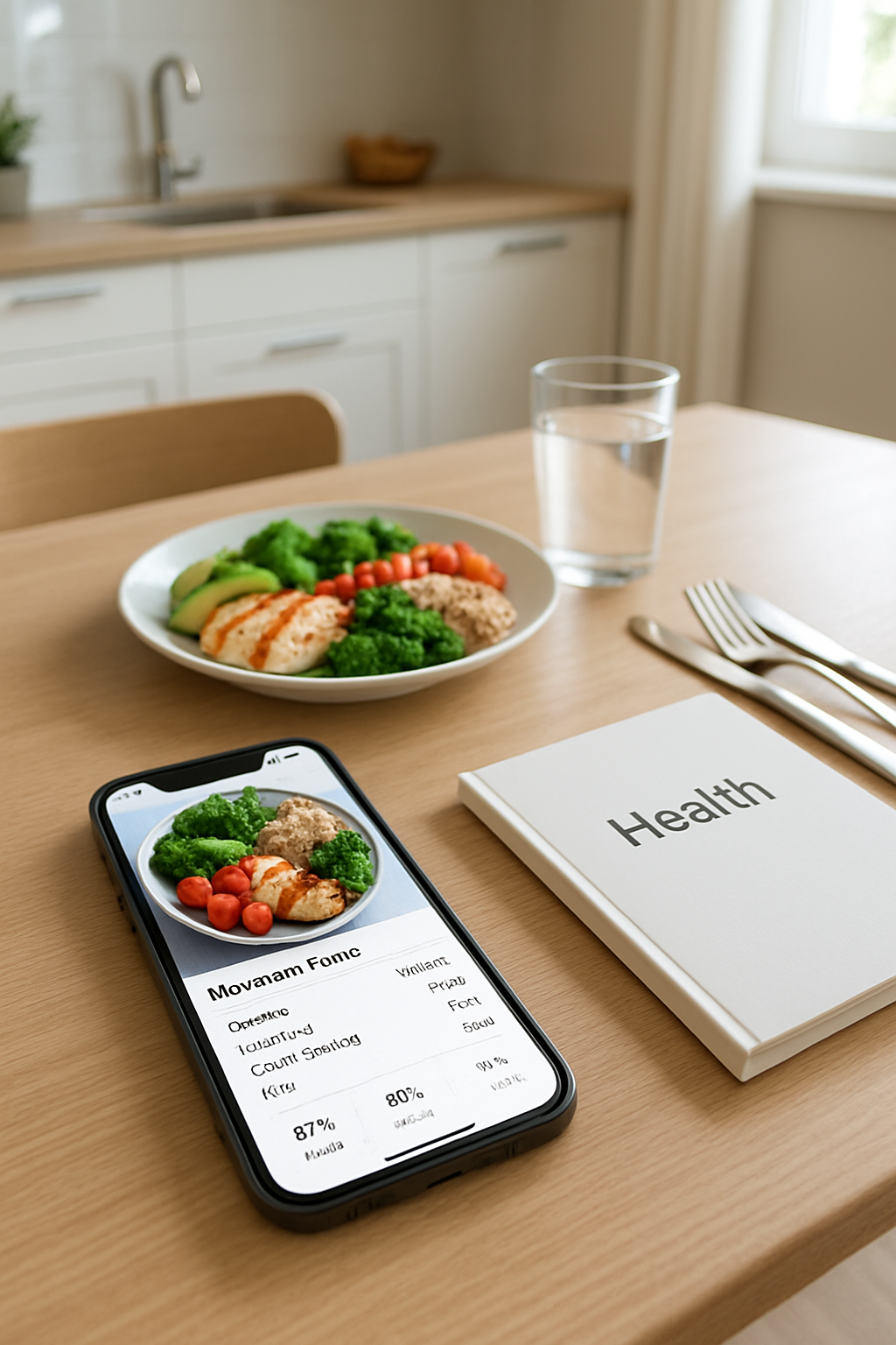 Smartphone screen showing the SnapEat AI health coach app interface with a photo-logged meal and pragmatic nutrition advice.