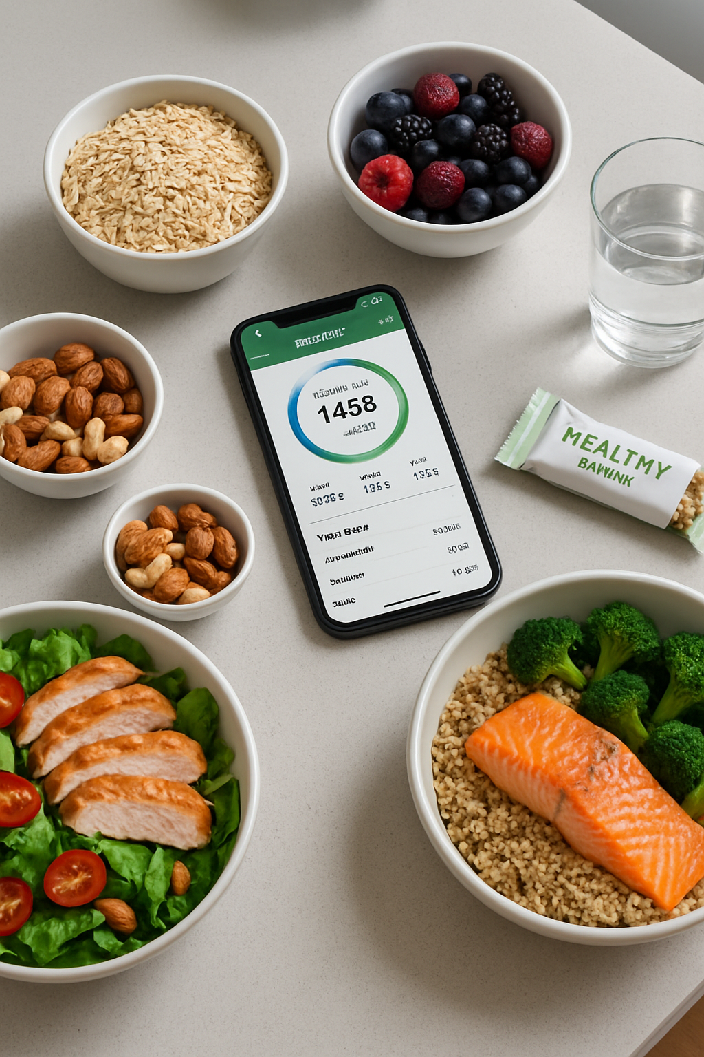 A smartphone displaying the SnapEat AI nutrition coach app, analyzing a healthy meal for performance nutrition.
