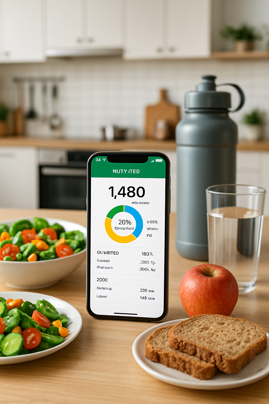 A smartphone showing the SnapEat AI nutrition tracking app, helping a user achieve their health goals.