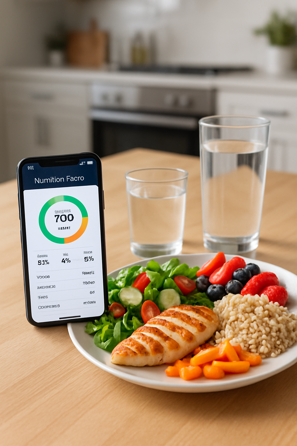 A smartphone screen showing the SnapEat AI smart calorie tracker app interface analyzing a healthy meal.