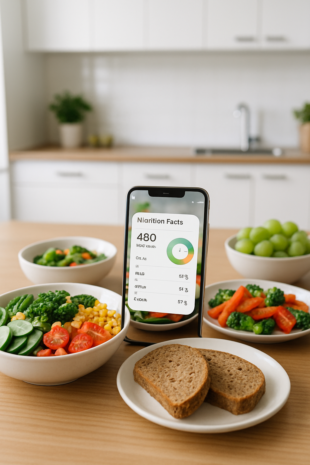 Smartphone showing the niurka app using SnapEat AI's smart food recognition on a plate of salad and chicken