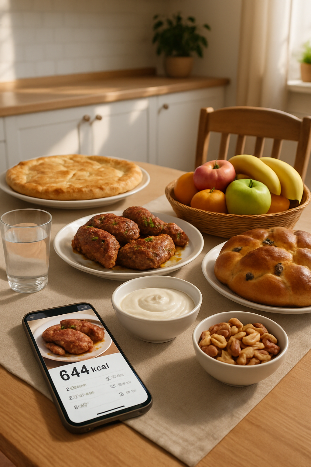 A smartphone screen showing the SnapEat AI app tracking a healthy Holy Week meal of fish and salad.