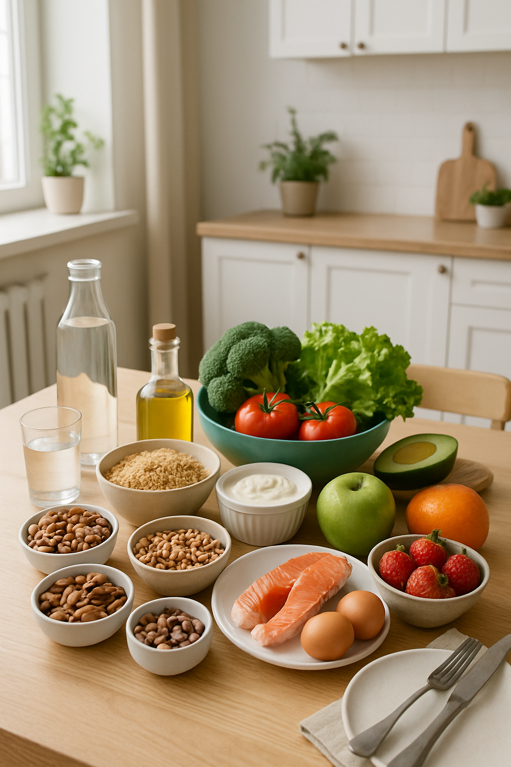 A healthy meal with a smartphone running SnapEat AI next to it, demonstrating easy food tracking.