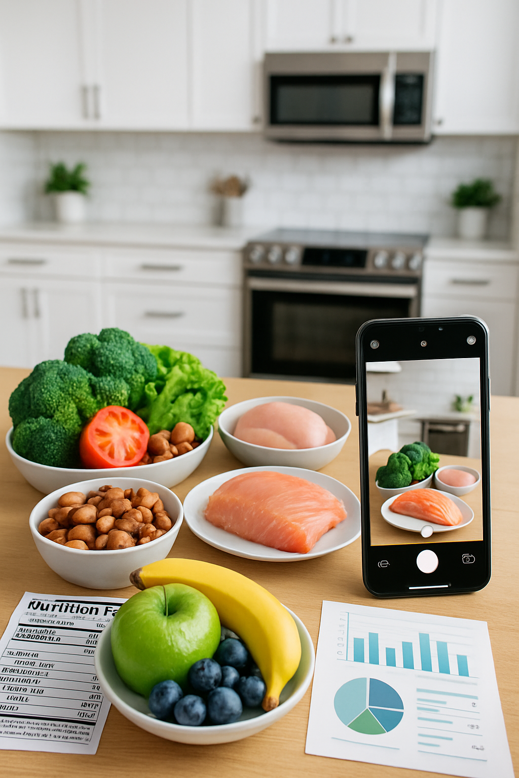 A person using the SnapEat AI nutrition tracker on their phone to analyze a photo of a healthy salad.