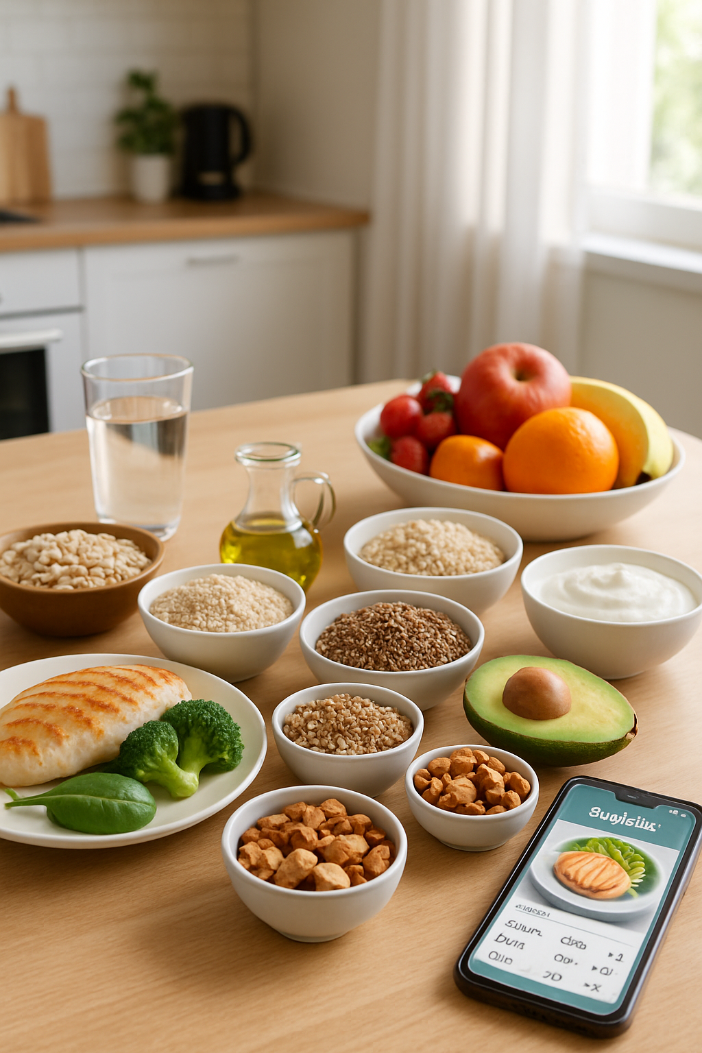 Smartphone showing the SnapEat AI nutrition tracker app interface analyzing a photo of a healthy meal.