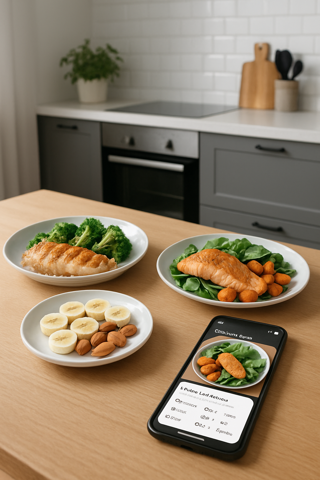 A smartphone running the SnapEat AI app, which is analyzing a plate of grilled salmon, quinoa, and broccoli to provide instant nutritional data.