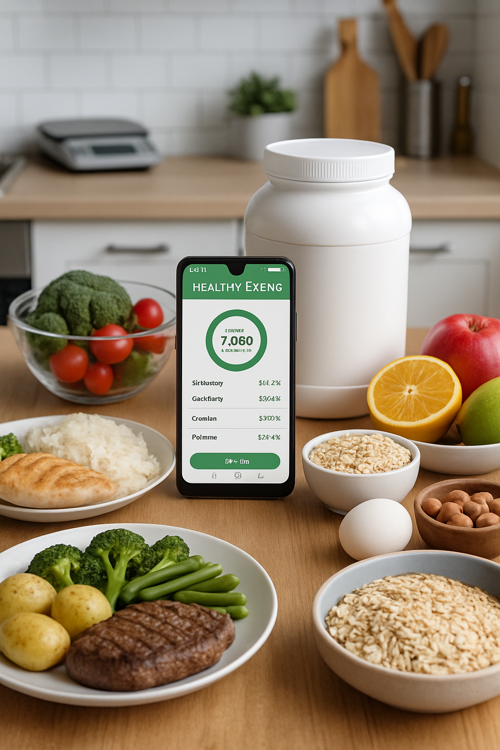 A muscular man using the SnapEat AI food coach on his phone to track his meal for muscle gain.