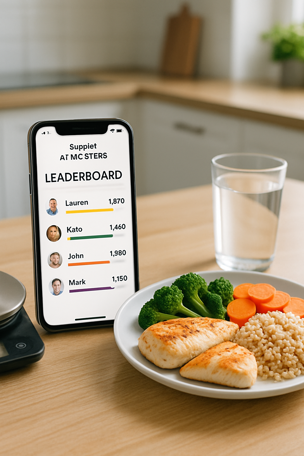 A user interacting with the SnapEat AI Masters Leaderboard on a smartphone to track their nutrition progress.
