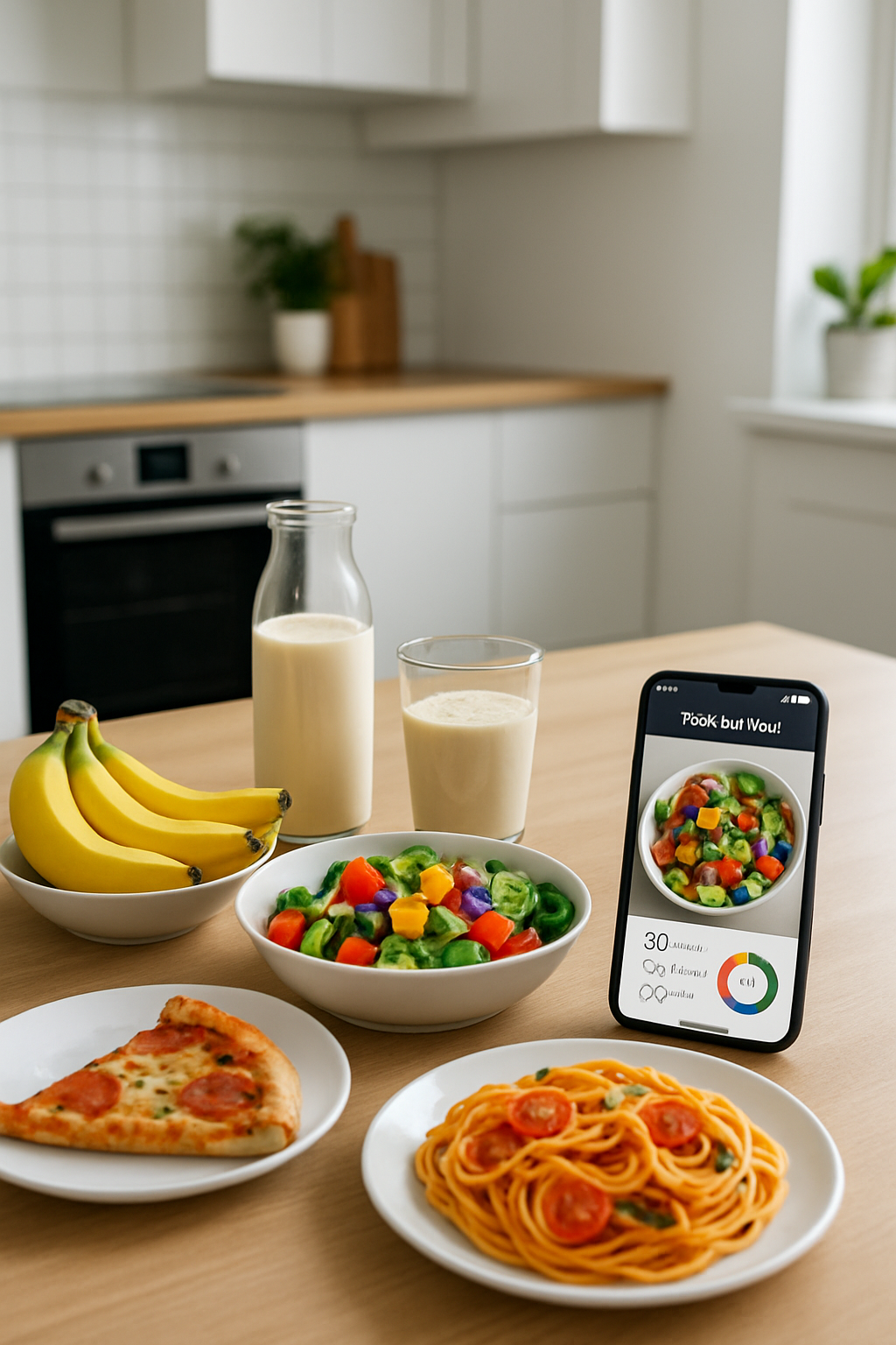 A phone showing the SnapEat AI app analyzing an Alix Earle-inspired smoothie with text overlay 'Track meals with a snap'.