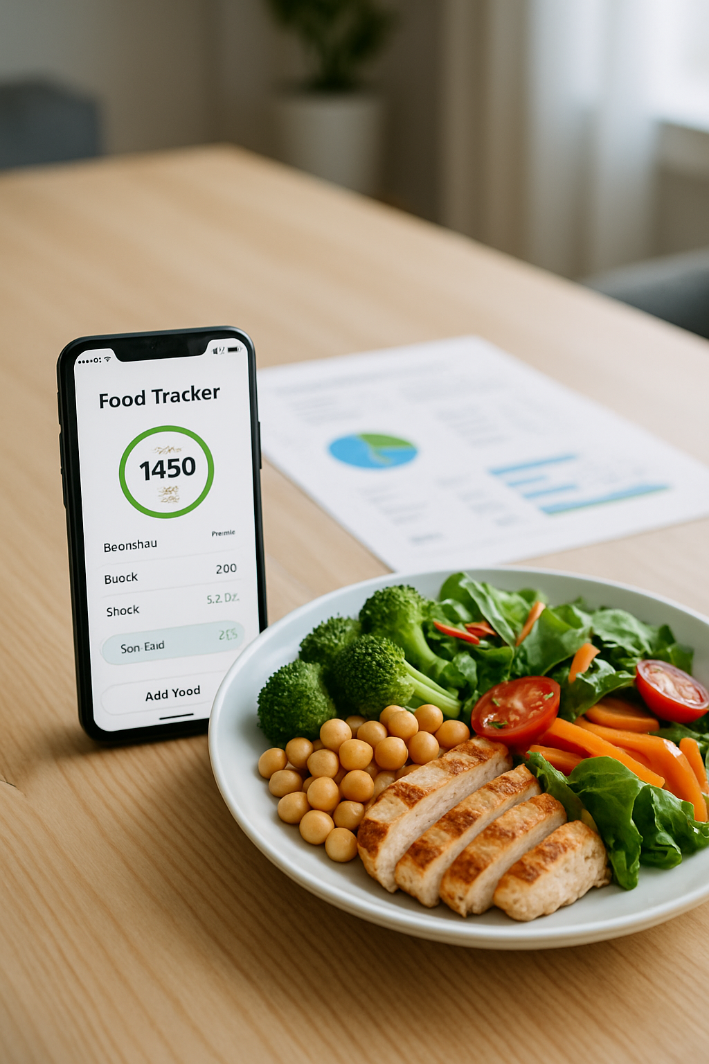 A smartphone showing the SnapEat AI app interface, which is analyzing a photo of a healthy salmon and vegetable meal for smart food tracking.