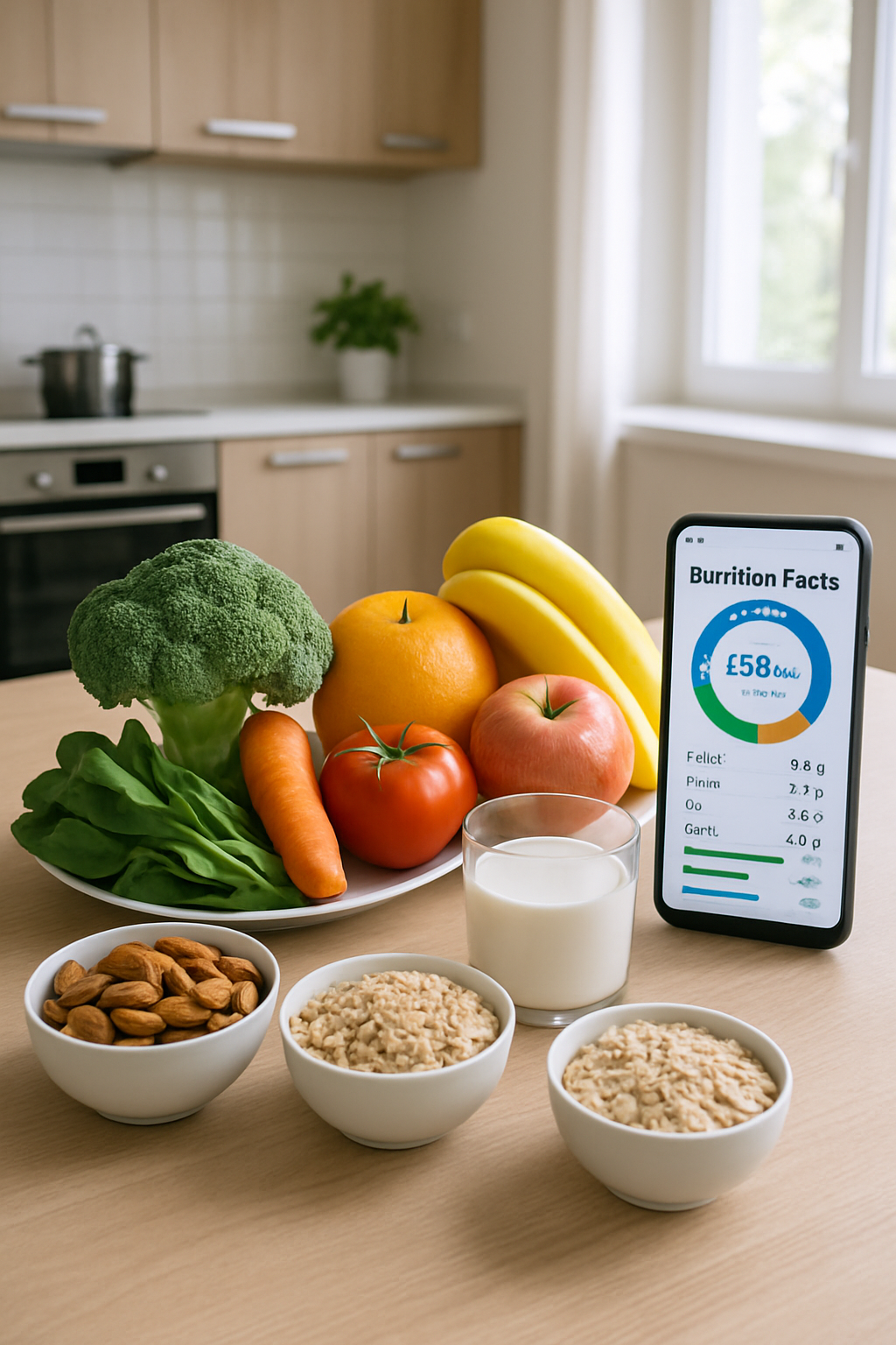 A smartphone displaying the SnapEat AI nutrition tracker app interface with a detailed nutritional analysis of a meal.
